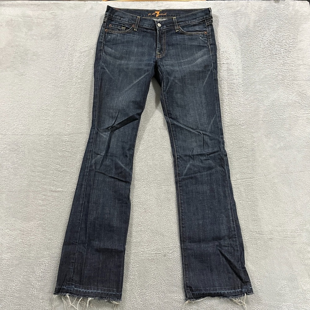 7 For All Mankind Bootcut Jeans Women 30 Blue Embroidered Boho Whiskered Cowboy